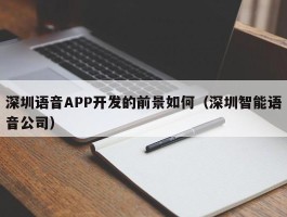 深圳语音APP开发的前景如何（深圳智能语音公司）