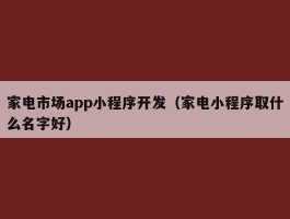 家电市场app小程序开发（家电小程序取什么名字好）